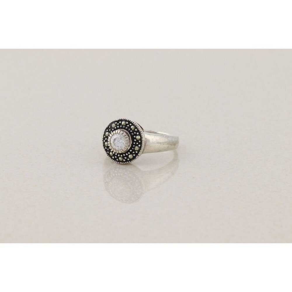 Sterling Silver Cubic Zirconia and Marcasite Ring Size 9 - Picture 5 of 7